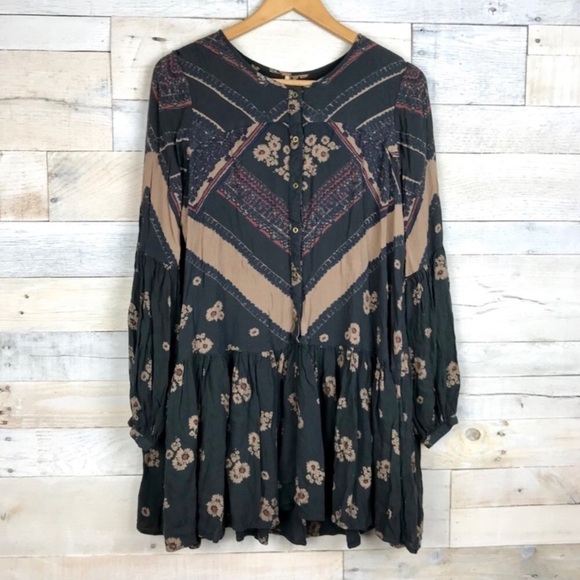 Free People Floral Button Long Sleeve Tunic Small - Picture 1 of 6